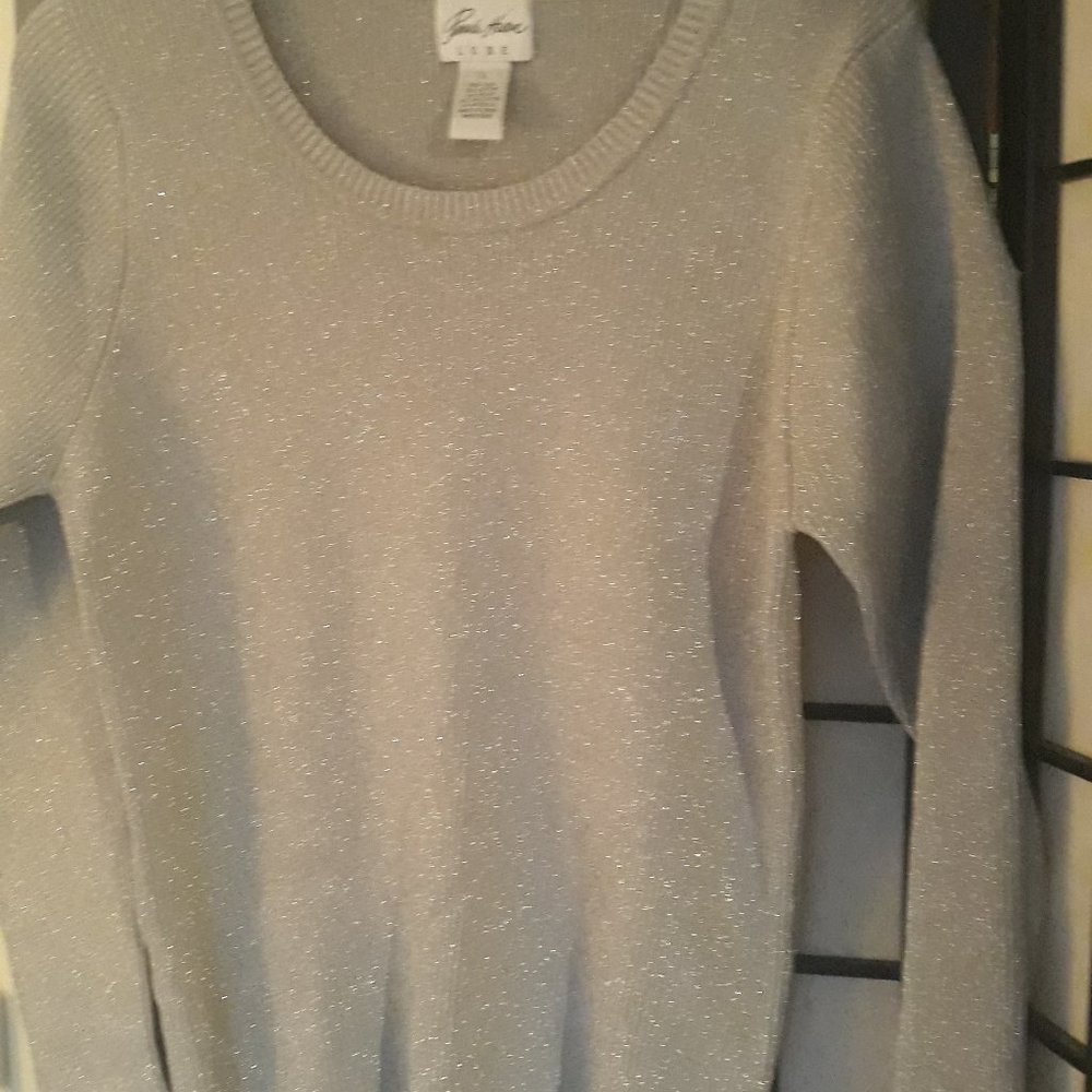 Paula Hian Luxe Silver Metallic Sweater, LG [Silk, Cotton, Nylon, Poly]